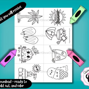 May include: A set of six printable colouring pages featuring summer-themed illustrations. The illustrations include a palm tree, popsicles, a bucket and spade, a glass of lemonade, a sandcastle, and an ice cream cone. Each illustration is outlined in black and ready to be coloured.
