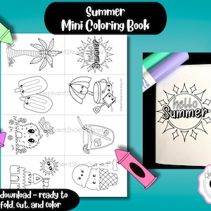 Summer Mini Coloring Book contains 8 hand drawn illustrations. Including cute popsicles, ice cream, lemonade, a sand castle, and more. These are all hand drawn illustrations.