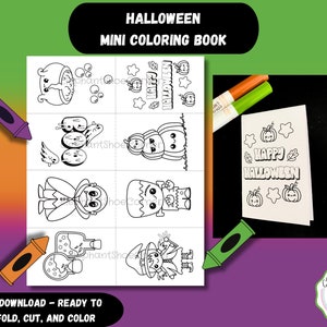 Mini Coloring Book | Halloween Mini Coloring Book | Printable Coloring Pages | Cute Halloween Printable | Kawaii Coloring Pages