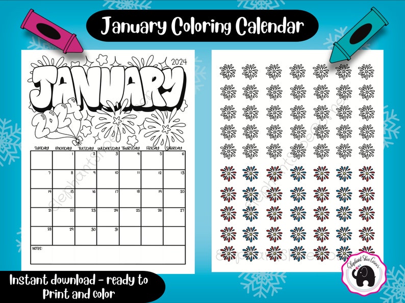 Printable January 2024 Calendar Coloring Calendar Printable Kids ...