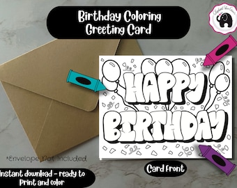 Colorable Happy Birthday Card: Printable DIY Greeting Card (PDF)