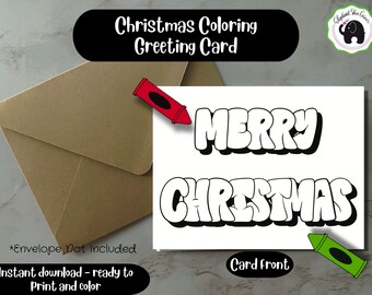 Christmas Coloring Card | Colorable Christmas Card | Printable Christmas Card | DIY Card Making | DIY Greeting Card | Bubble Letters