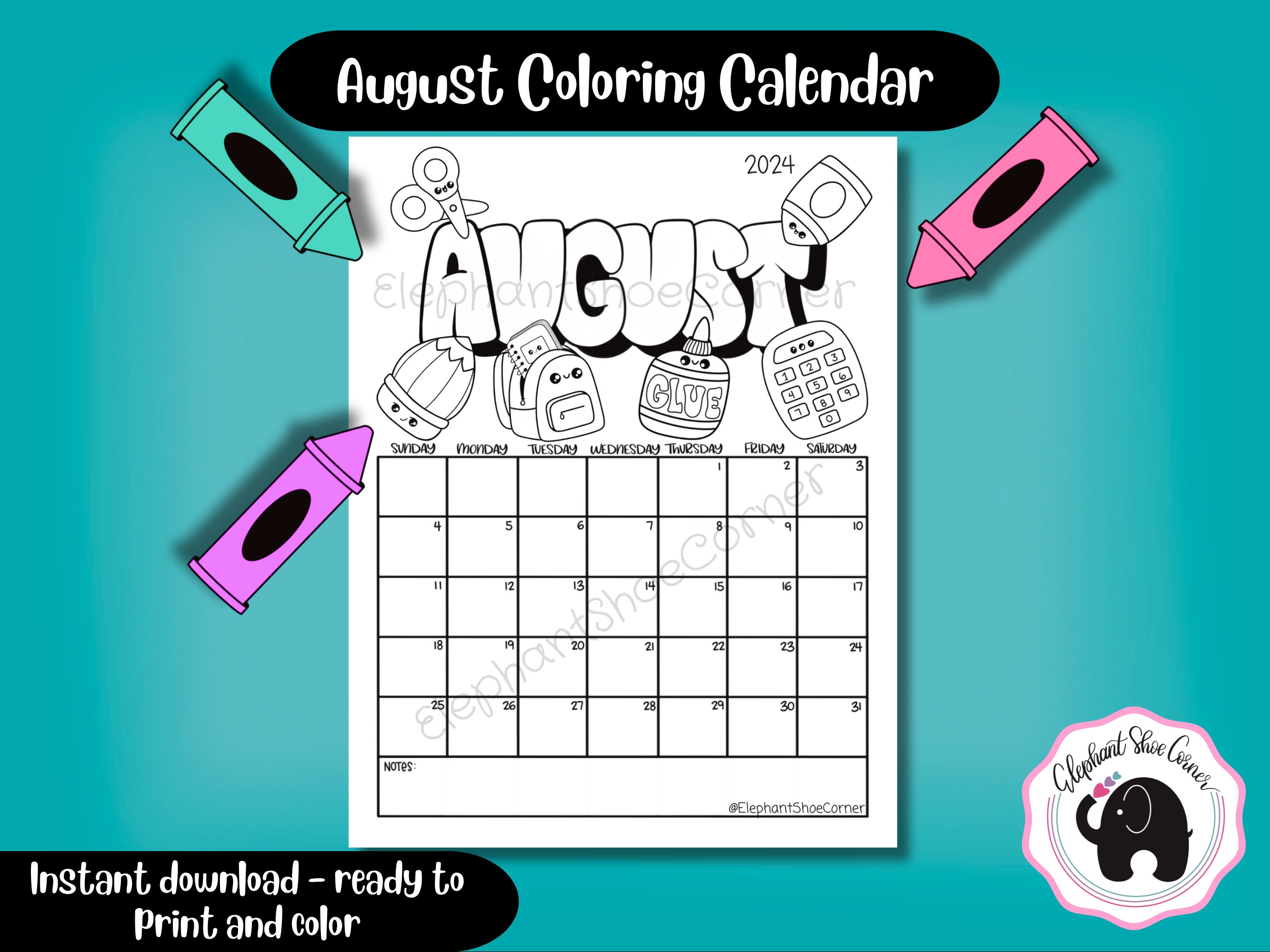 Printable August 2024 Calendar Coloring Calendar Printable Kids