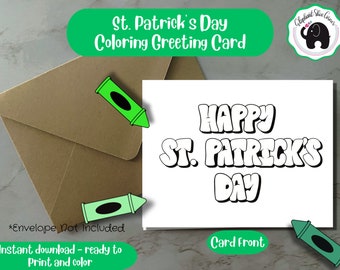St. Patricks Day Coloring Card | Printable St. Patricks Day Card | DIY Card Making | DIY Greeting Card | Kawaii | Bubble Letter Card