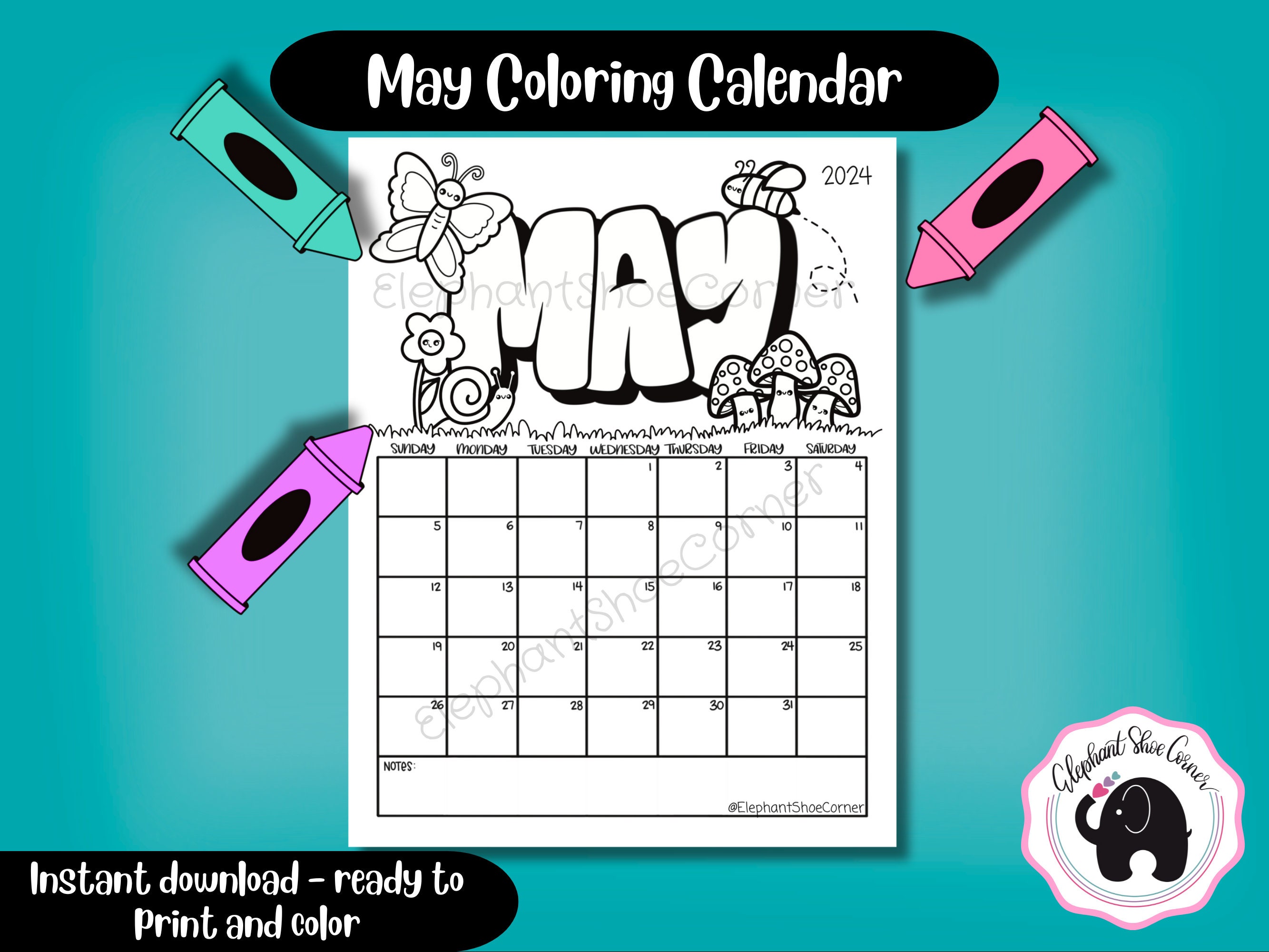 Printable May 2024 Calendar Coloring Calendar Printable Kids Calendar ...