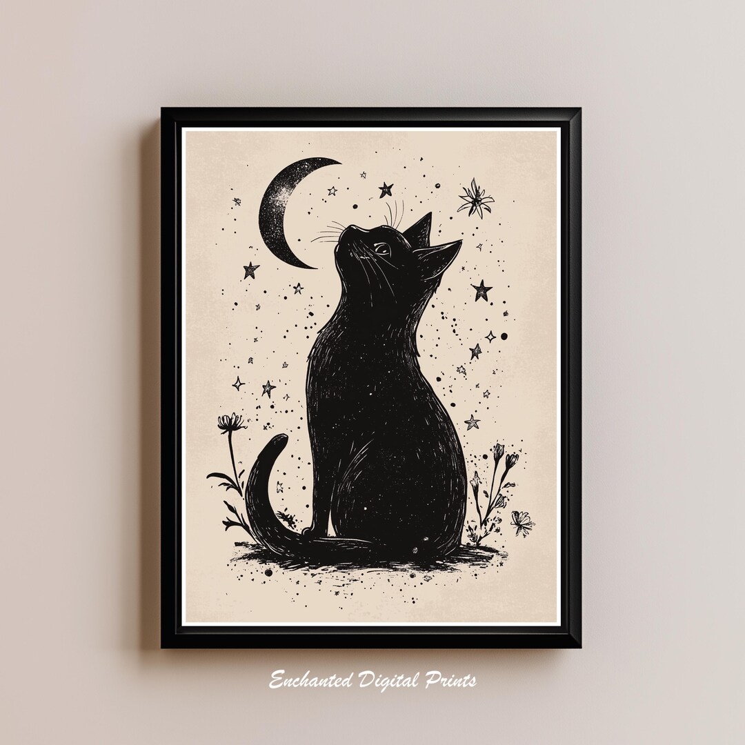 黒猫と月のアートプリント 黒猫と月のアートプリント | 印刷可能 | No. 010 - Etsy 日本