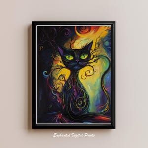 Vortex of Whiskers Black Cat Abstract Oil Painting Art Print | PRINTABLE | No. 014