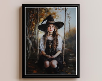 Young Witch Oil Painting Wall Art | PRINTABLE | No. 034