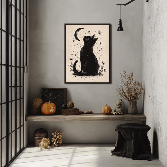 黒猫と月のアートプリント 黒猫と月のアートプリント | 印刷可能 | No. 010 - Etsy 日本
