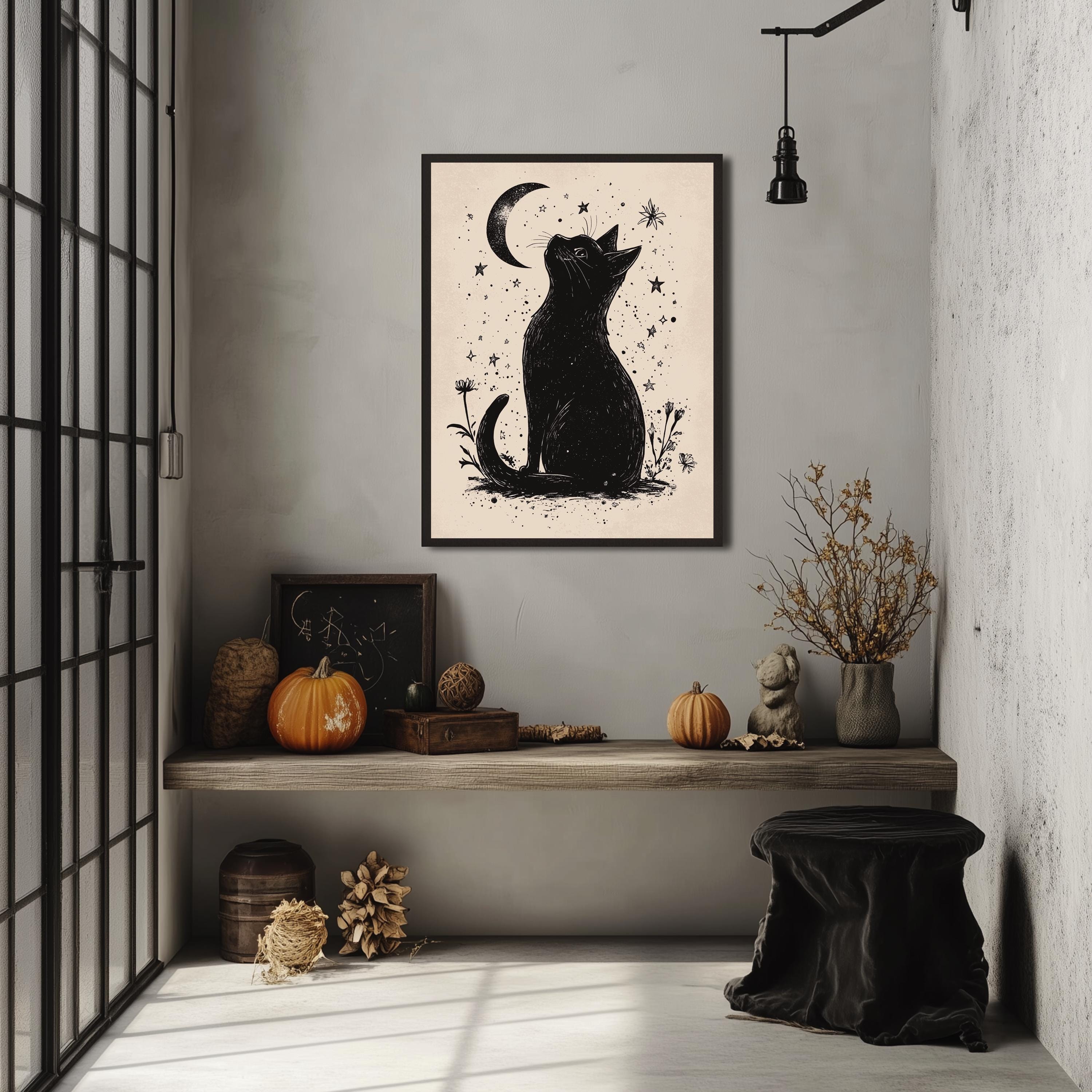黒猫と月のアートプリント 黒猫と月のアートプリント | 印刷可能 | No. 010 - Etsy 日本