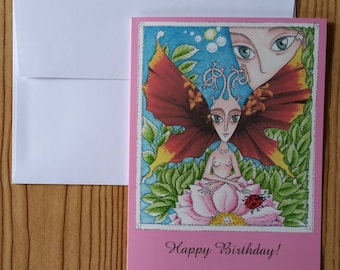 Anniversaire voeux carte printemps fleur fée je.