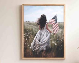 The Patriotic Girl Framed Artwork | Paper Print |  Spring & Summer  | Modern | SIDesignCo | USA Flag | Original Design