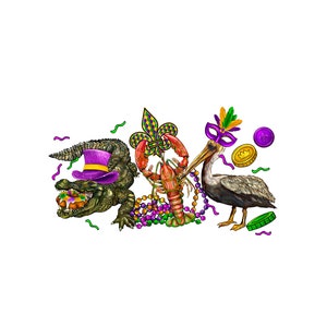 Mardi Gras Alligator Pelican Crawfish Sublimation Design Download, Mardi Gras Png, Louisiana Png,Fleur De Lis Png