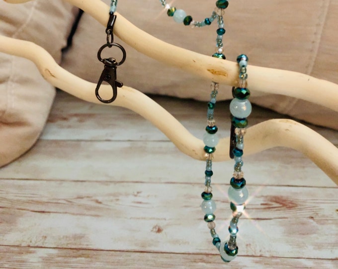 Ocean Blue Crystal Mask Chain -Mask Lanyard