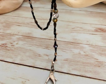 Black & Charcoal Silver Crystal Mask Chain - Mask Lanyard