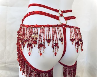 Red Crystal Panty - Burlesque Panty