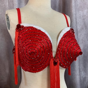 Red Bullet Bra - Crystal Bra- Burlesque Showgirl Costume