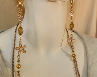 Gold Flower Crystal Mask Chain - Mask Lanyard