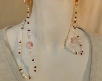 Pink & White Crystal Mask Chain - Rose Gold Clasp