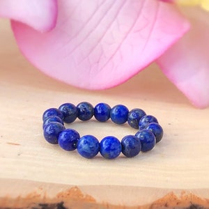 Blue Lapis Lazuli Ring, Stretch Stackable Gemstone, Elastic Bead, Fidget, Anxiety,Genuine,Natural,Healing Crystal Women,September Birthstone