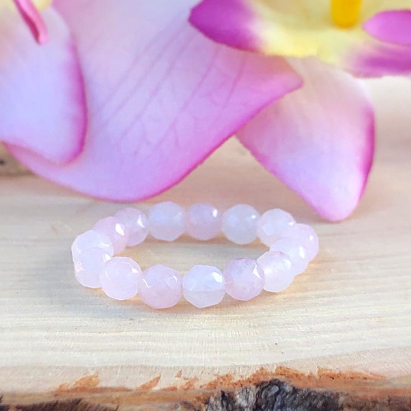 Faceted Rose Quartz Crystal Ring, Stretch Stackable Gemstone, Elastic Bead Ring, Fidget,Anxiety,Heart Chakra,Good Energy,Healing Women,Items