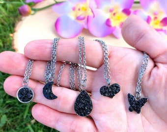Collar de turmalina negra, collar de protección empática, colgante de turmalina negra, collar de Libra, collar de cristal real, joyería de turmalina negra