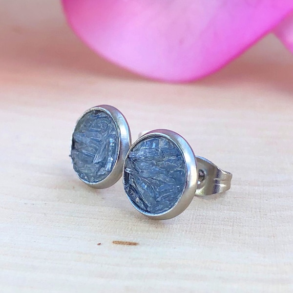 Raw Blue Kyanite Studs, Rough Natural Stone Stud Earrings Post, Crushed Gemstone, Crystal,Rock, Cyanite, Disthene, Calming, Stress Relief