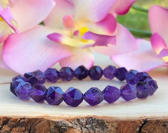 Bracciale con pietra curativa in ametista viola, cristallo, pietra preziosa, perlina, pietra portafortuna di febbraio, guarigione emotiva, calmante, ansia, yoga, regali per donna