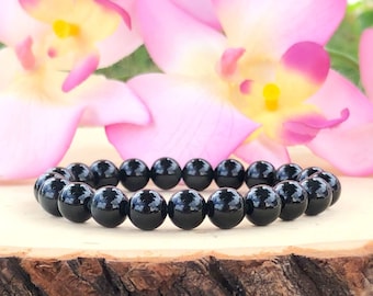 Black Obsidian Stone Bracelet, Scorpio Crystal Men, Gemstone, Bead, October Birthstone, Healing Protection, Grounding Items, Stretch, Gift