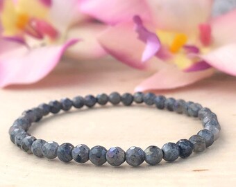 4MM Faceted Thin Labradorite Bracelet, 4 MM Bead Bracelet, Good Energy Beaded, Stretch, Emotional Healing Crystal, Calming, Yoga, Vibes Gift