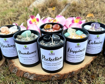 Intention Candles Infused with Crystals and Herbs, Homemade Meditation Manifestation Crystal Candle, Witchy Spiritual Birthday Gifts for Her