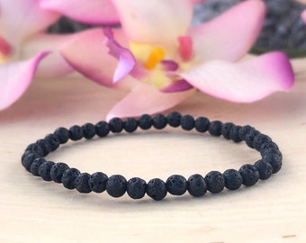 4 MM Black Lava Bracelet, Lava Bead, Anxiety, Aromatherapy, Lava Rock, Lava Stone Mala, Volcanic, Grounding, Calming, Courage, Creativity