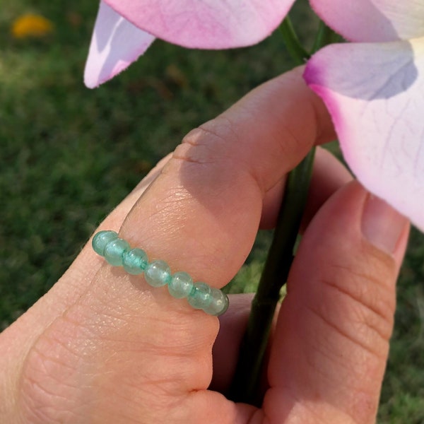 Green Aventurine Crystal Ring, Stretch Stackable Gemstone, Stone, Elastic Bead, Genuine, Natural, Fidget, Healing Women, Prosperity,Balance