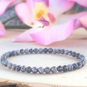 4 MM Grau Jaspis Armband für Männer, Jaspis Map Stone Armband, Picasso Jaspis, Höchster Pfleger, Innerer Frieden, emotionale Heilung, Stressabbau