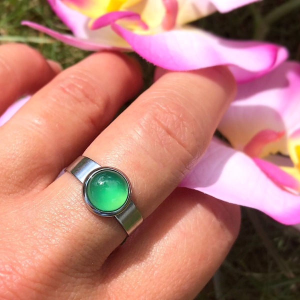 Green Agate Ring, Natural Crystal, Genuine,  Hippie Gem, Gemstone, Adjustable, Stone, Boho, Calming Rings Women, Success, Prosperity,Courage