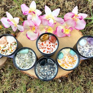 Intention Candles Infused with Crystals and Herbs, Homemade Meditation Manifestation Crystal Candle, Witchy Spiritual Birthday Gifts for Her