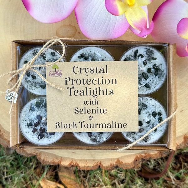 Crystal Intention Soy Tea Light Candles, Spiritual Protection Tealight Candles, Natural Homemade Small Tea Candles, New Home Candle Gift Set