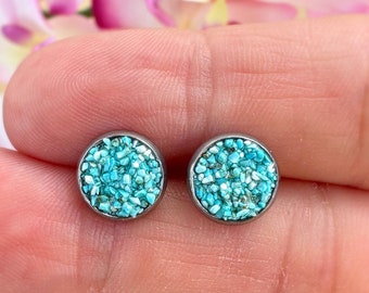 Turquoise Stud Earrings, Turquoise Earrings Studs, Raw Crystal Earrings, December Birthstone Earrings, Calming Earrings, Protection Earrings