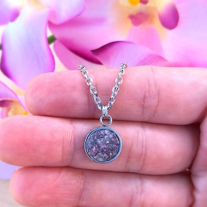 Purple Lepidolite Circle Necklace, Raw Crystal, Gemstone, Natural Stone Choker, Pendant, Healing, Calming, Anxiety, Stress Relief,Women,Gift