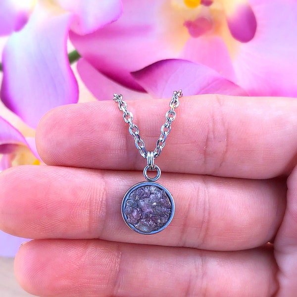 Purple Lepidolite Circle Necklace, Raw Crystal, Gemstone, Natural Stone Choker, Pendant, Healing, Calming, Anxiety, Stress Relief,Women,Gift