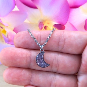 CRESCENT MOON Natural Lepidolite Pendant, popular Genuine Lepidolite Necklace, 925 Sterling Silver Necklace, Natural Crystal Necklace, Natural Stone