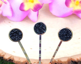 Raw Black Tourmaline Crystal Hair Pin, Boho Bobby Pins Set, Gemstone, Stone,Fancy,Hippie Clips Women,Barrette,Slide,Accessories,Healing,Gift