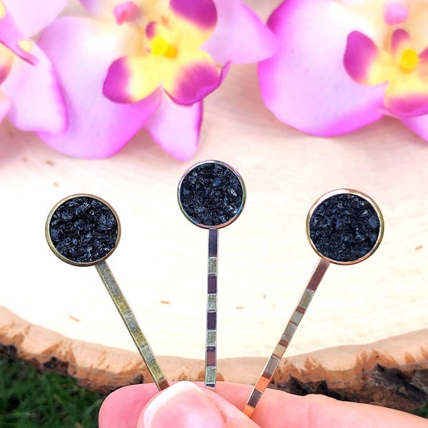 Raw Black Tourmaline Crystal Hair Pin, Boho Bobby Pins Set, Gemstone, Stone,Fancy,Hippie Clips Women,Barrette,Slide,Accessories,Healing,Gift