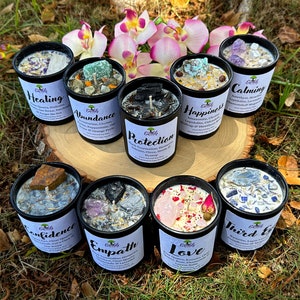 Intention Candles Infused with Crystals and Herbs, Homemade Meditation Manifestation Crystal Candle, Witchy Spiritual Birthday Gifts for Her