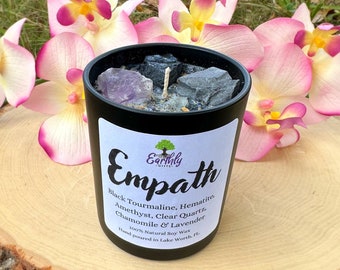 Empath Protection Intention Candle Infused with Crystals & Herbs, Homemade Manifestation Crystal Candle, Witchy Spiritual Birthday Gifts Her