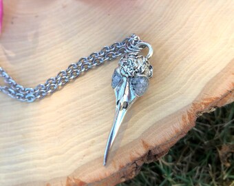 Raven Skull Necklace, Moonstone Crystal, Crow Choker, Bird, Gothic, Wiccan, Goddess Energy, Feminine, Fertility Stone, Witchy Vibes Gifts