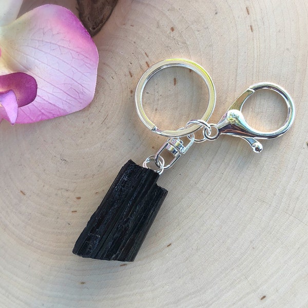 Black Tourmaline Raw Crystal Keychain, Stone Key chain, Key Ring, Key Holder, Key Fob, Protection, Positivity, Grounding, Wiccan, Lover Gift