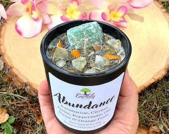 Abundance Intention Candles Infused with Crystals & Herbs, Homemade Spiritual Manifestation Crystal Candles Gifts, Witchy Birthday Gifts Her