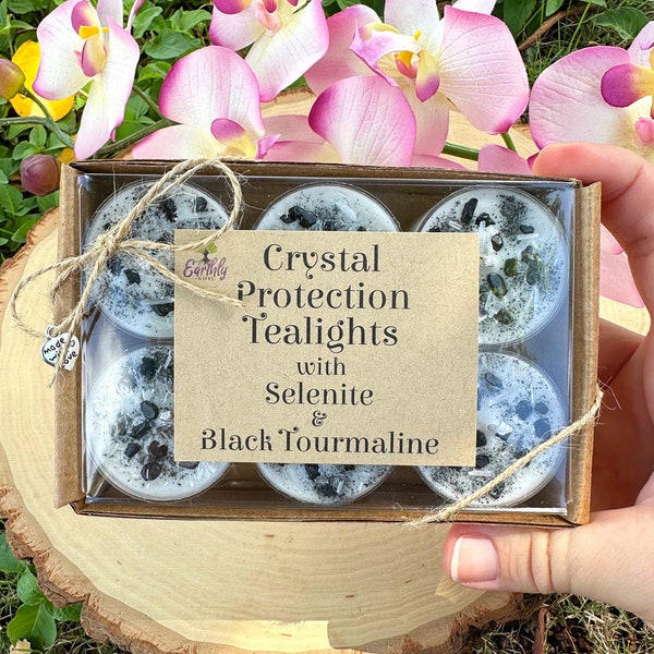 Crystal Intention Soy Tea Light Candles, Spiritual Protection Tealight Candles, Natural Homemade Small Tea Candles, New Home Candle Gift Set