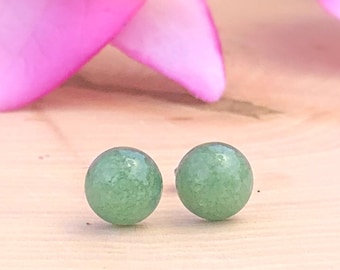 Green Aventurine Stud Earrings, 8MM Genuine Gemstone Studs, Crystal, Silver, Creativity, Emotional Healing, Positivity, Good Luck, Success